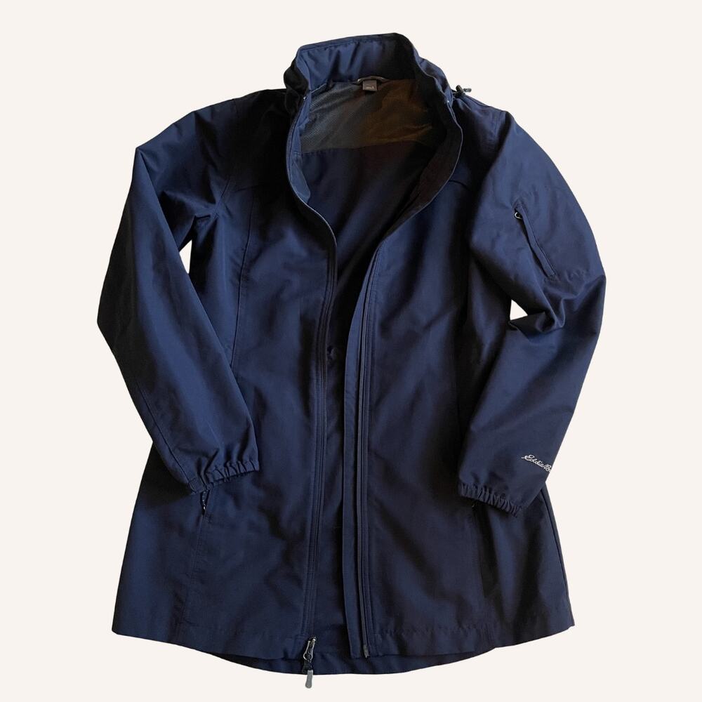 EDDIE BAUER packable hooded jacket, navy blue, women's size S, retail $109